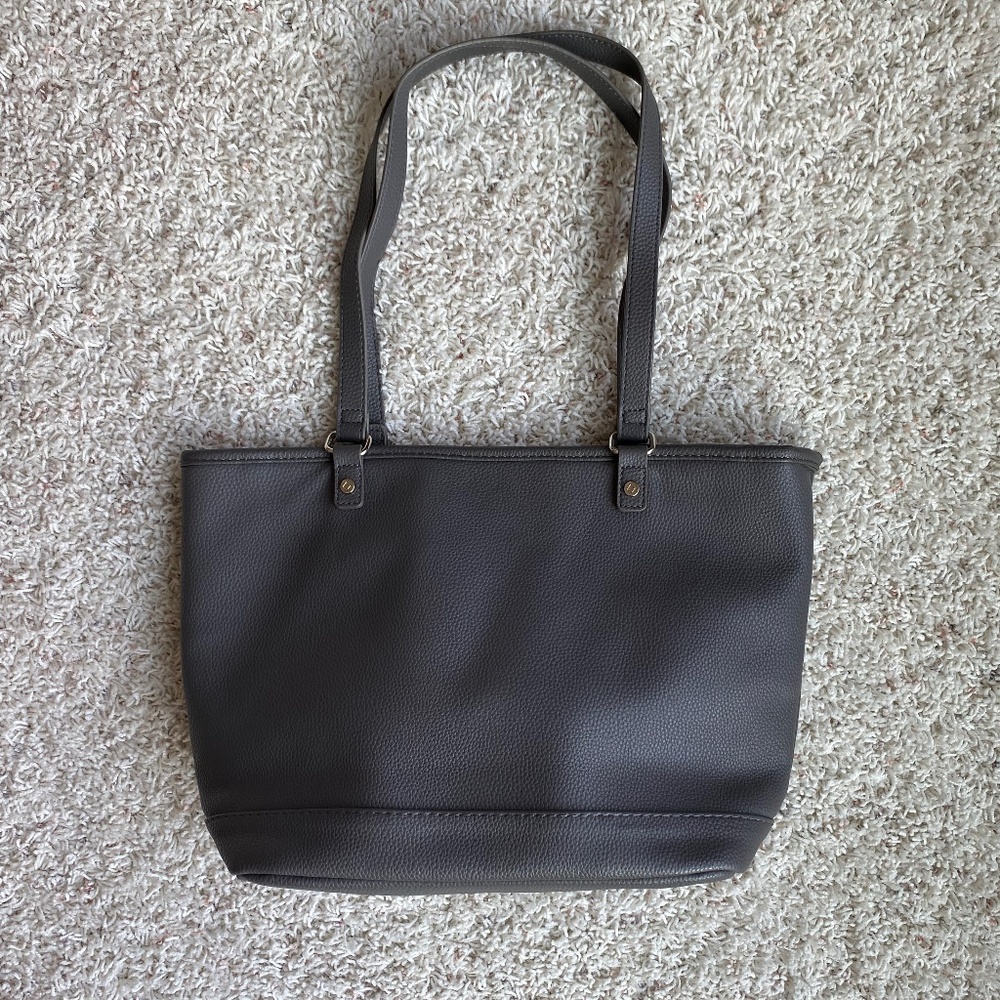 Jewell by Thirty-One gray tote bag with polka dot lining  *like new*